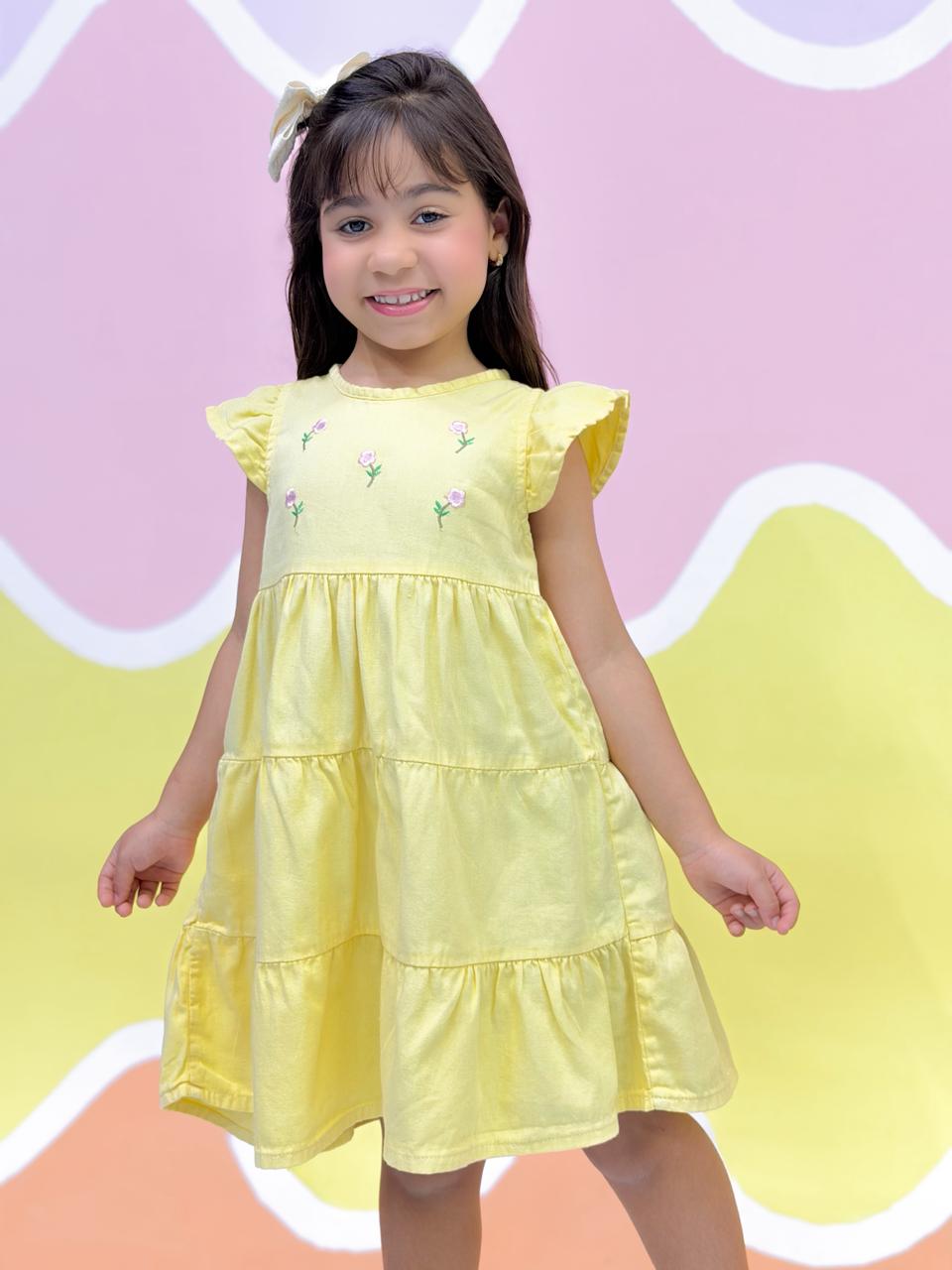 VESTIDO BRIM BORDADO AMARELO (REF. V02)